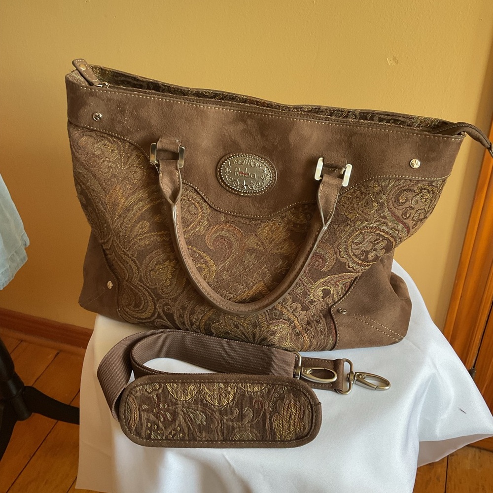 Reba VINTAGE Brown Paisley Tote Bag WITH PADDED SHOULDER STRAP